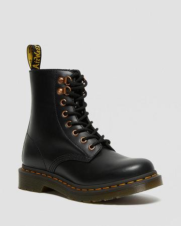 Women's Dr Martens 1460 Pascal Rose Gold Hardware Leather Lace Up Boots Black | AU 189YXF